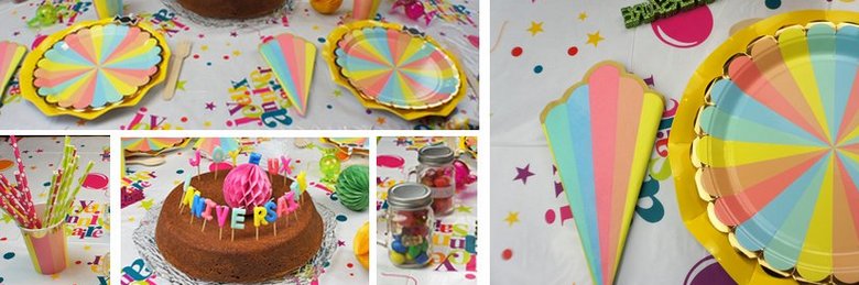Déco de table anniversaire enfants coloris pastel multicolore